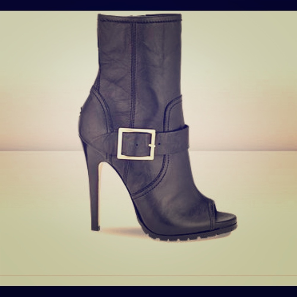 Jimmy Choo Deja Leather Peep Toe Ankle Biker Boots